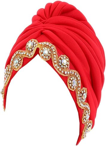 Turbans for Women Turban Hat Wrap Pleated Beanie Cap Rhinestones Vintage Hat African Turbans in Saudi Arabia