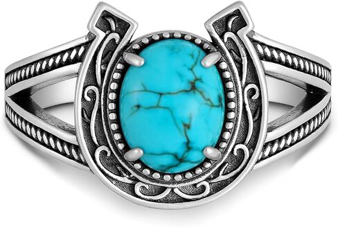Genuine Turquoise Rings for Men 925 Sterling Silver Western Horseshoe Ring Vintage Nature Gemstone Jewelry Real Turquoise Jewelry for Men in Saudi Arabia