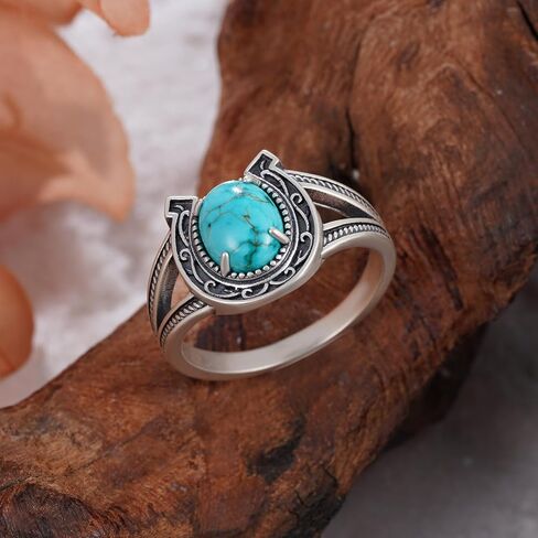 Genuine Turquoise Rings for Men 925 Sterling Silver Western Horseshoe Ring Vintage Nature Gemstone Jewelry Real Turquoise Jewelry for Men in Saudi Arabia