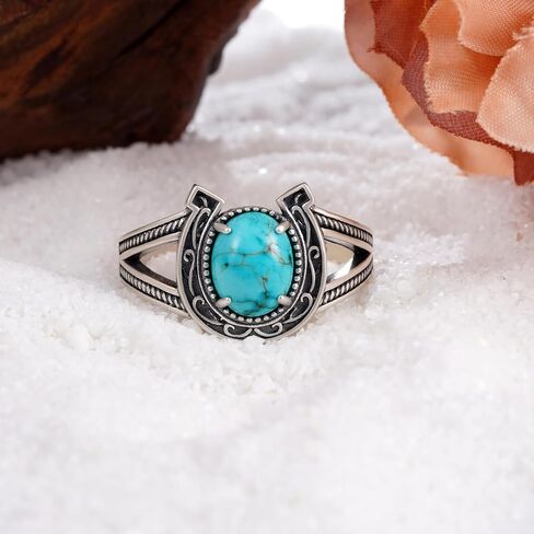 Genuine Turquoise Rings for Men 925 Sterling Silver Western Horseshoe Ring Vintage Nature Gemstone Jewelry Real Turquoise Jewelry for Men in Saudi Arabia