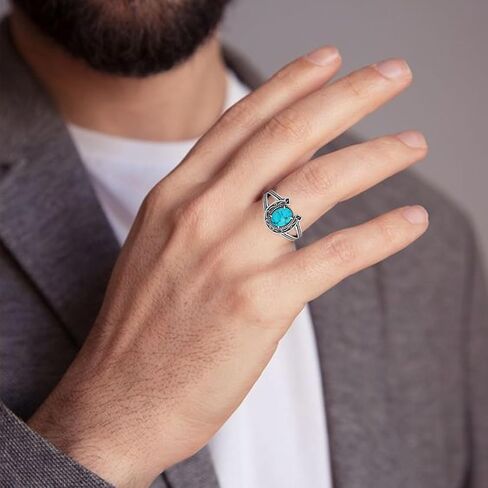 Genuine Turquoise Rings for Men 925 Sterling Silver Western Horseshoe Ring Vintage Nature Gemstone Jewelry Real Turquoise Jewelry for Men in Saudi Arabia
