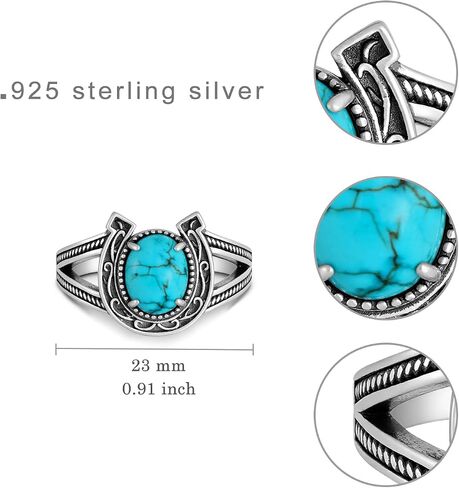 Genuine Turquoise Rings for Men 925 Sterling Silver Western Horseshoe Ring Vintage Nature Gemstone Jewelry Real Turquoise Jewelry for Men in Saudi Arabia