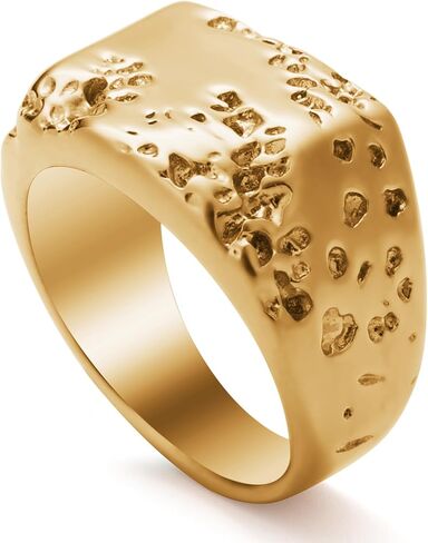 Mens Gold Tone Signet Rings Stainless Steel Gothic Fashion Pinky Signet Statement Band Ring Jewelry for Men Women Size 8/9/10/11/12/13 in Saudi Arabia