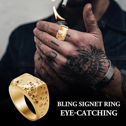 Mens Gold Tone Signet Rings Stainless Steel Gothic Fashion Pinky Signet Statement Band Ring Jewelry for Men Women Size 8/9/10/11/12/13 in Saudi Arabia