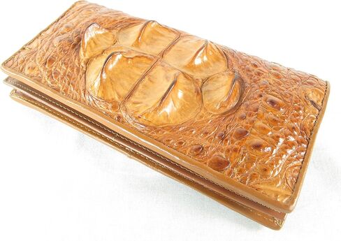 Pelgio Genuine Crocodile Alligator Hornback Skin Leather Checkbook Long Wallet (Tan Brown) in Kuwait