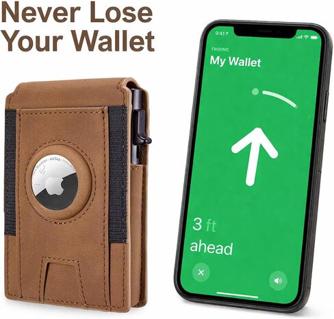 محفظة CNYUSE AirTag للرجال مانعة لموجات الراديو، محفظة رفيعة ثنائية الطي مع حامل بطاقات من الألومنيوم، محفظة بطاقات ائتمان من الجلد الطبيعي، تحمل أكثر من 10 بطاقات، نافذة لبطاقة الهوية، هدايا للرجال in Kuwait