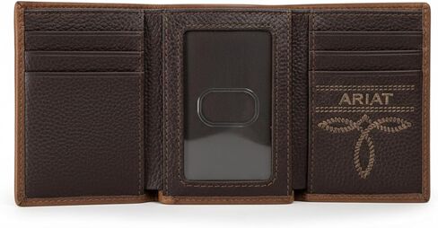 ARIAT Men's Scroll Embossed Overlay Trifold Wallet, Shield Concho, Leather, Medium Brown in Kuwait