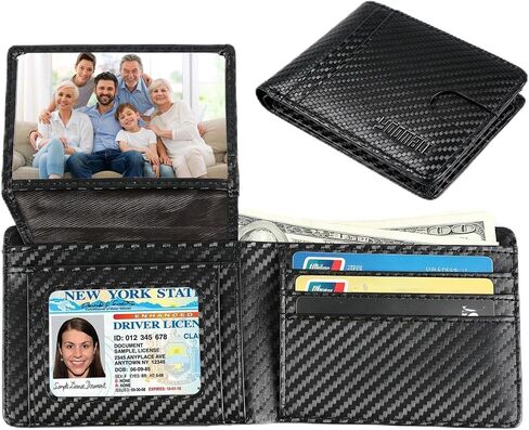 Wallet for Men, Large Capacity RFID Blocking Bifold Wallet with Carbon Fiber Pattern, Flip-Up Photo Window, Big Cash Pocket, ID Window and 12 Card Slots in Saudi Arabia
