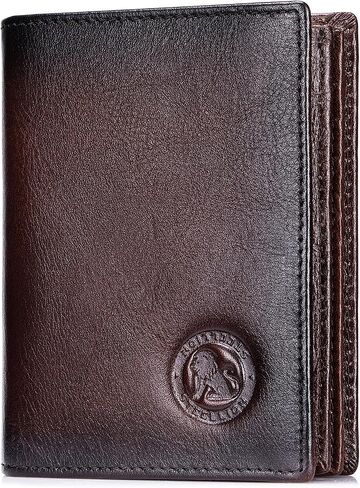 Genuine Leather Men's Wallet, Bifold, Vintage RFID Blocking Large Capacity Wallet for Men, with 15 Credit Card Slots and 1 ID Window in Kuwait