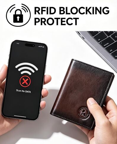 Genuine Leather Men's Wallet, Bifold, Vintage RFID Blocking Large Capacity Wallet for Men, with 15 Credit Card Slots and 1 ID Window in Kuwait