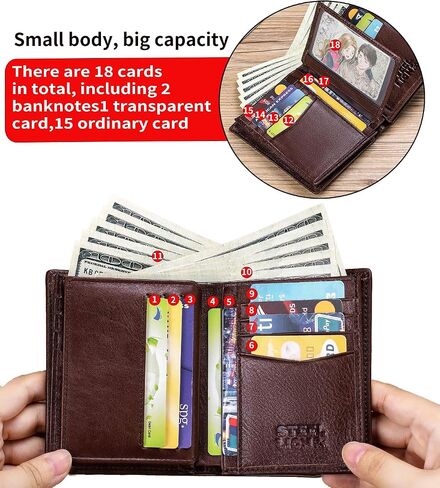 Genuine Leather Men's Wallet, Bifold, Vintage RFID Blocking Large Capacity Wallet for Men, with 15 Credit Card Slots and 1 ID Window in Kuwait