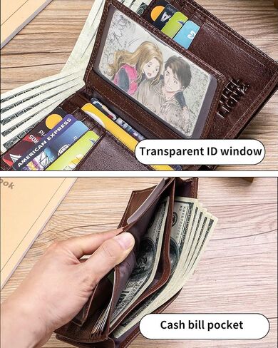 Genuine Leather Men's Wallet, Bifold, Vintage RFID Blocking Large Capacity Wallet for Men, with 15 Credit Card Slots and 1 ID Window in Kuwait