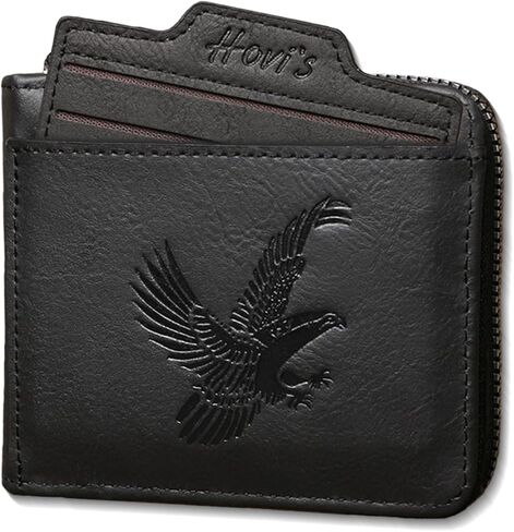 Eagles PU Leather Mens Compact Bifold Wallet, Vintage Zipper Wallet Closure with Detachable Card Case, 2 ID Windows & Snap Coin Pocket for Daily Travel Use (Brown) in Saudi Arabia