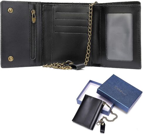 NIUCUNZH Men's Trifold Wallets Genuine Leather Small Wallet With Chain RFID Blocking Anti-Theft Chain for Biker, Motorcycle in Saudi Arabia