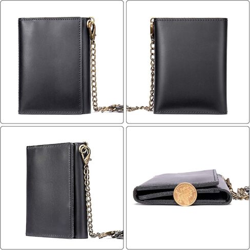 NIUCUNZH Men's Trifold Wallets Genuine Leather Small Wallet With Chain RFID Blocking Anti-Theft Chain for Biker, Motorcycle in Saudi Arabia