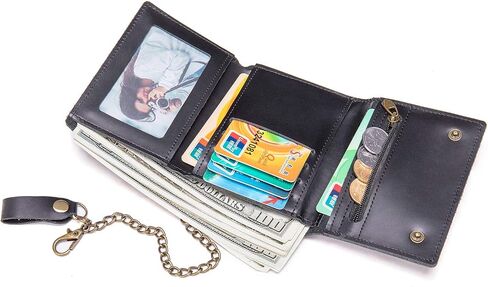 NIUCUNZH Men's Trifold Wallets Genuine Leather Small Wallet With Chain RFID Blocking Anti-Theft Chain for Biker, Motorcycle in Saudi Arabia