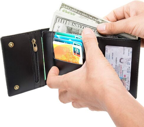 NIUCUNZH Men's Trifold Wallets Genuine Leather Small Wallet With Chain RFID Blocking Anti-Theft Chain for Biker, Motorcycle in Saudi Arabia