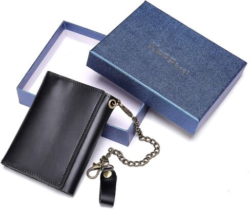 NIUCUNZH Men's Trifold Wallets Genuine Leather Small Wallet With Chain RFID Blocking Anti-Theft Chain for Biker, Motorcycle in Saudi Arabia