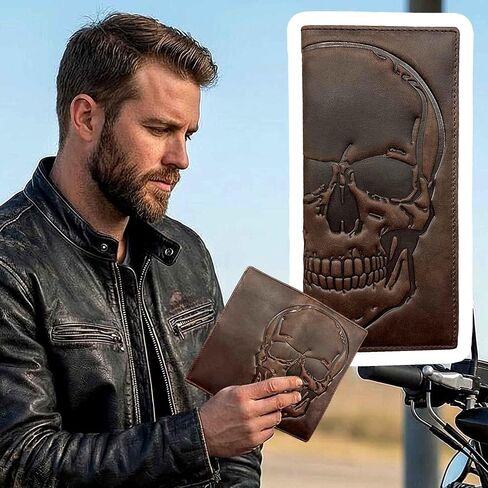 Biker Motorcycle Skull Wallet for Men Card Holder Wallet PurseLeather Long Wallet in Saudi Arabia