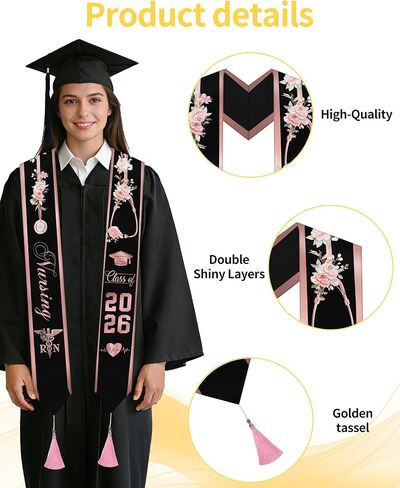 Romart Graduation Stole Class of 2026، وشاح التخرج من الجيل الأول للتمريض المكسيكي Serape مع شرابة للبالغين من الجنسين، 72 بوصة in Kuwait
