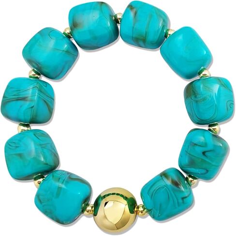 Colorful Chunky Beaded Bracelets for Women – Large Square Resin Adjustable Bracelet, Multicolor Stackable Statement Bangle, Summer Beach Party Jewelry in Saudi Arabia