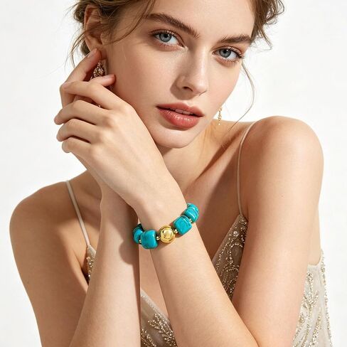 Colorful Chunky Beaded Bracelets for Women – Large Square Resin Adjustable Bracelet, Multicolor Stackable Statement Bangle, Summer Beach Party Jewelry in Saudi Arabia