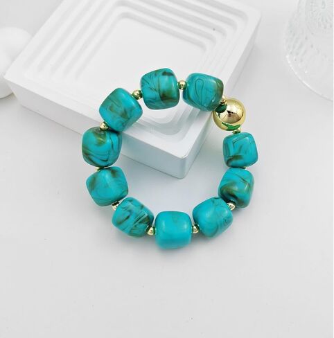 Colorful Chunky Beaded Bracelets for Women – Large Square Resin Adjustable Bracelet, Multicolor Stackable Statement Bangle, Summer Beach Party Jewelry in Saudi Arabia
