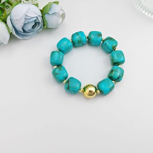 Colorful Chunky Beaded Bracelets for Women – Large Square Resin Adjustable Bracelet, Multicolor Stackable Statement Bangle, Summer Beach Party Jewelry in Saudi Arabia