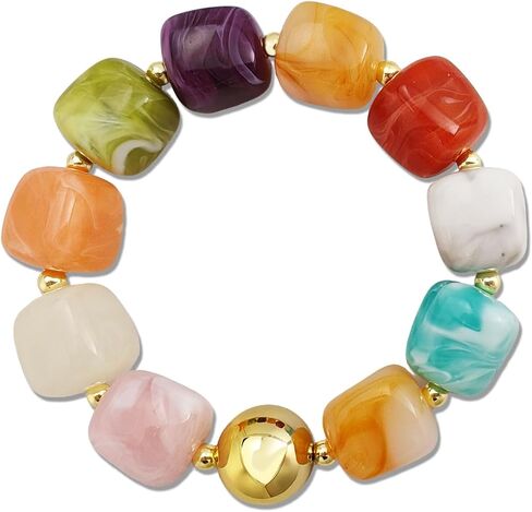 Colorful Chunky Beaded Bracelets for Women – Large Square Resin Adjustable Bracelet, Multicolor Stackable Statement Bangle, Summer Beach Party Jewelry in Saudi Arabia