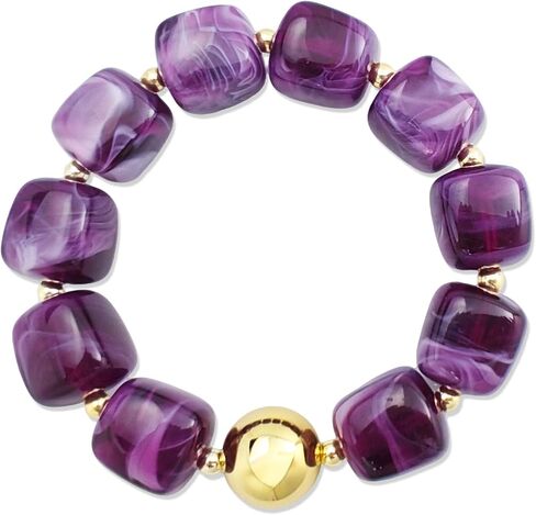 Colorful Chunky Beaded Bracelets for Women – Large Square Resin Adjustable Bracelet, Multicolor Stackable Statement Bangle, Summer Beach Party Jewelry in Saudi Arabia