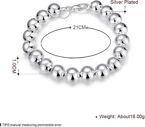 [Mother's Day Special] 925 Sterling Silver Plated Round Beads Chain Bracelet Bangle (10mm) in Saudi Arabia