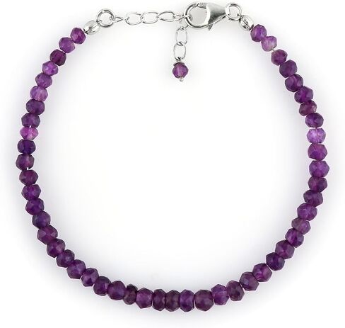 925 Sterling Silver Bracelet for Women, Natural Gemstone Faceted Rondelles Crystals Beads, Hypoallergenic Lightweight Handmade Jewelry, Birthstone, Minimalist, Gift for Her, 7+1inch in Saudi Arabia