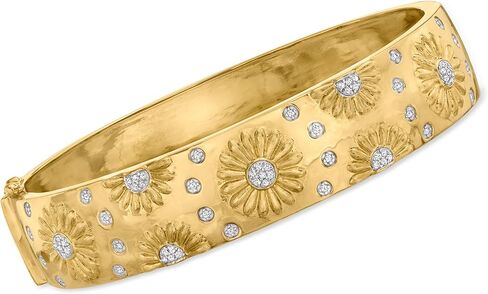 Ross-Simons 0.20 ct. t.w. Diamond Sunflower Bangle Bracelet in 18kt Gold Over Sterling in Saudi Arabia