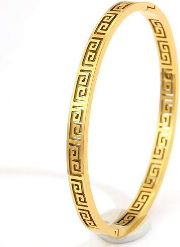 اليونانية مفتاح التعرج 18K سوار مطلي بالذهب مقاوم للماء البيضاوي الفولاذ المقاوم للصدأ الإسورة الكفة مجوهرات للنساء Mem الصداقة سحر الهدايا in Kuwait