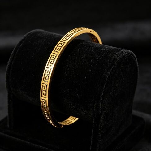 اليونانية مفتاح التعرج 18K سوار مطلي بالذهب مقاوم للماء البيضاوي الفولاذ المقاوم للصدأ الإسورة الكفة مجوهرات للنساء Mem الصداقة سحر الهدايا in Kuwait