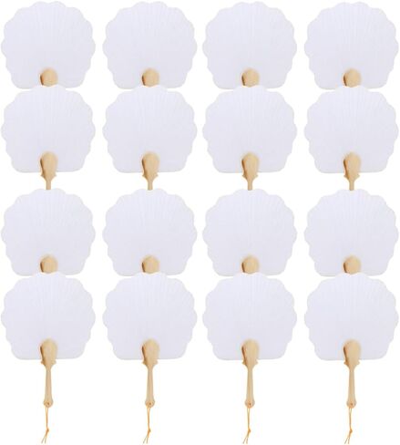 PRETYZOOM 16pcs Wedding Paddle Hand Fans for Guests, Small Round Double-Sided Blank Japanese Uchiwa Fans for Painting, DIY Craft (21x30 cm) in Kuwait
