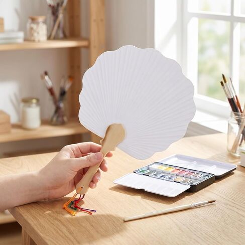 PRETYZOOM 16pcs Wedding Paddle Hand Fans for Guests, Small Round Double-Sided Blank Japanese Uchiwa Fans for Painting, DIY Craft (21x30 cm) in Kuwait