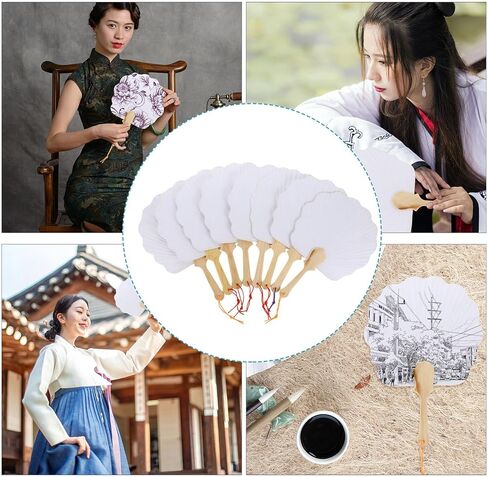 PRETYZOOM 16pcs Wedding Paddle Hand Fans for Guests, Small Round Double-Sided Blank Japanese Uchiwa Fans for Painting, DIY Craft (21x30 cm) in Saudi Arabia