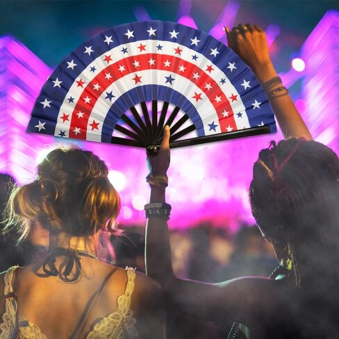 Flags Importer Large USA Stars Hand Fan - For Parties, Events, Raves, Indoor, Outdoor Use - 25" Wide Foldable Hand Fan Patriotic American USA fan in Saudi Arabia