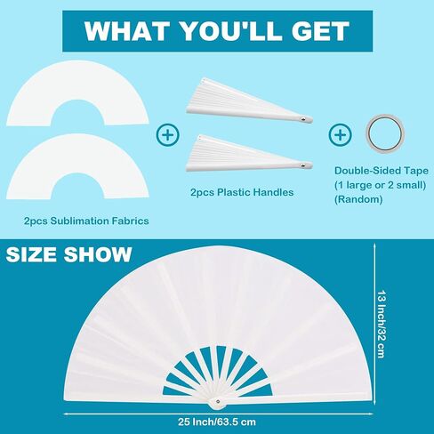 2 PCS Sublimation Fan Blanks – 13 Inch White Folding Sublimation Blank Hand Fans for Heat Transfer Printing, DIY Large Clack Fans for Line Dancing, Disco, Weddings in Saudi Arabia