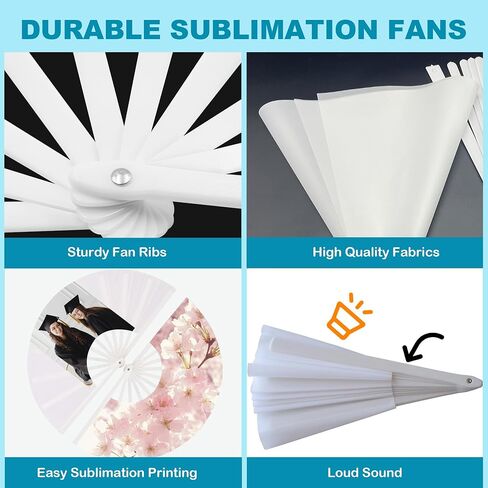 2 PCS Sublimation Fan Blanks – 13 Inch White Folding Sublimation Blank Hand Fans for Heat Transfer Printing, DIY Large Clack Fans for Line Dancing, Disco, Weddings in Saudi Arabia
