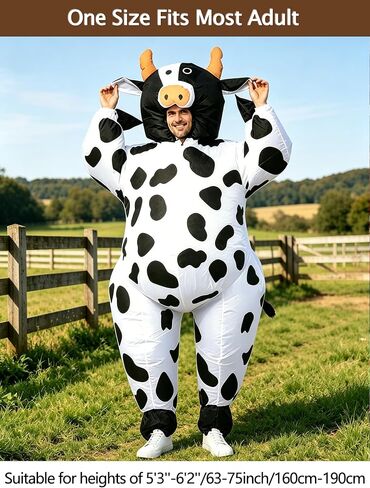 Inflatable Cow Costume Adult Funny Blow Up Farm Animal Suit Halloween Cosplay Fancy Dress in Saudi Arabia