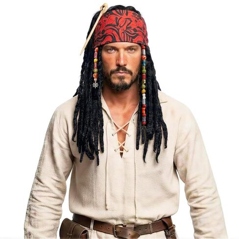 Pirate Captain Dreadlock Wig Set - Pirate Accessories with Bandana and Braid Beads, Halloween Cosplay Accessories in Saudi Arabia