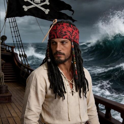 Pirate Captain Dreadlock Wig Set - Pirate Accessories with Bandana and Braid Beads, Halloween Cosplay Accessories in Saudi Arabia
