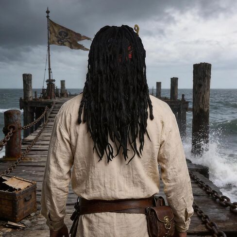 Pirate Captain Dreadlock Wig Set - Pirate Accessories with Bandana and Braid Beads, Halloween Cosplay Accessories in Saudi Arabia