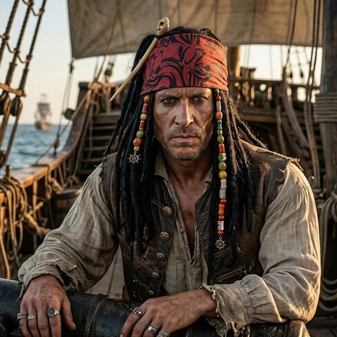 Pirate Captain Dreadlock Wig Set - Pirate Accessories with Bandana and Braid Beads, Halloween Cosplay Accessories in Saudi Arabia