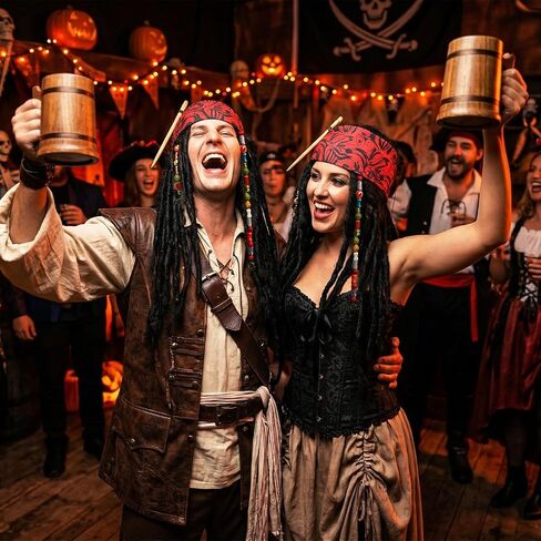 Pirate Captain Dreadlock Wig Set - Pirate Accessories with Bandana and Braid Beads, Halloween Cosplay Accessories in Saudi Arabia