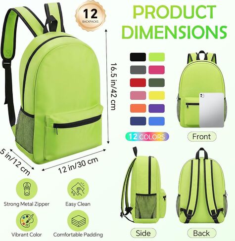 24 Pcs 17" Backpack and Lunch Bag Set, Bulk Backpacks Reusable Insulated Lunch Pouches for Office, Summer Camping, Travel, Gym, Corporate Events, Homeless Donation, 12 Assorted Colors in Saudi Arabia