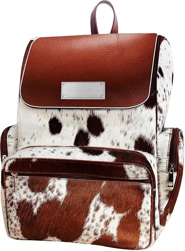 SpazeUp diaper bag - Cowhide Backpack Hair On Brown and White Knapsack Travel Shoulder Bag Dark Brown & White in Saudi Arabia