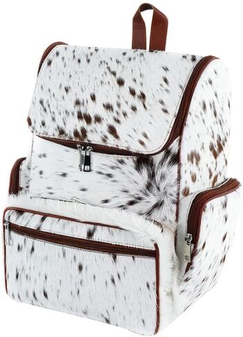 SpazeUp diaper bag - Cowhide Backpack Hair On Brown and White Knapsack Travel Shoulder Bag Dark Brown & White in Saudi Arabia